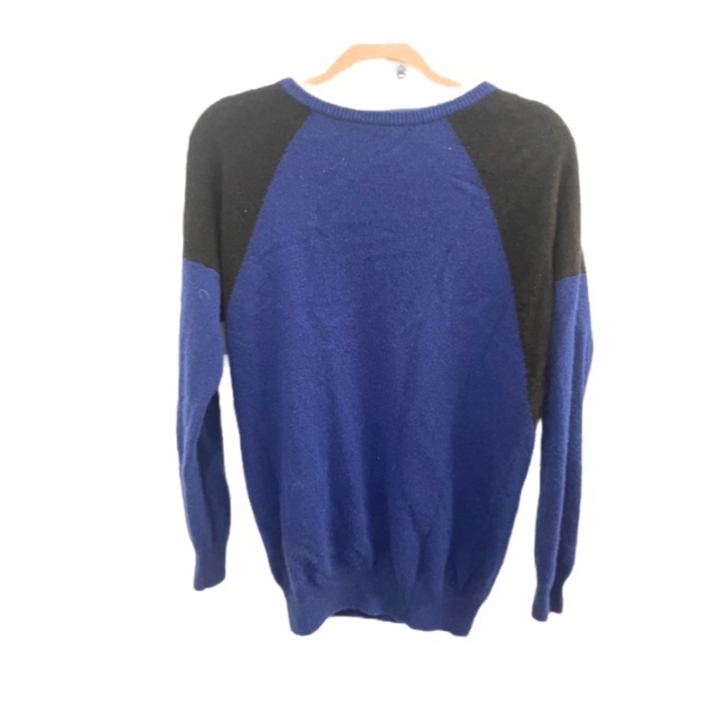Aqua blue black color block 100% cashmere small